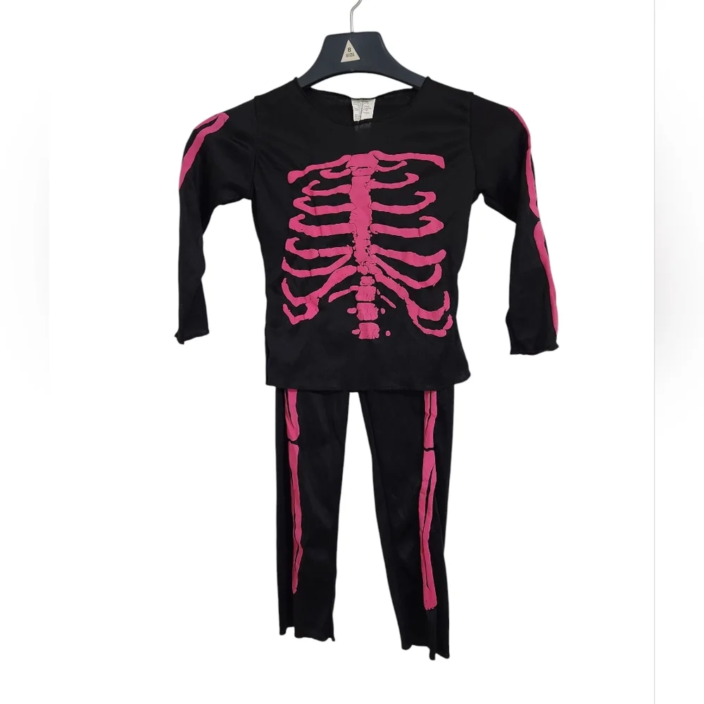 Kids Skeleton Costume Black and Pink Halloween Costume Size Small